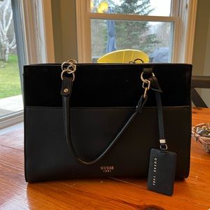 Medium-large guess purse with velvet on the top.